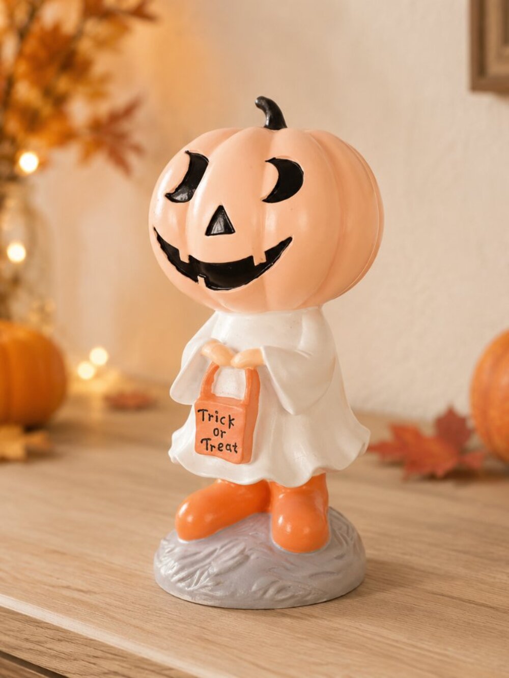 Pastel Pink Pumpkin Ghost Trick or Treat Figurine Coquette Pinkoween Decor NWT